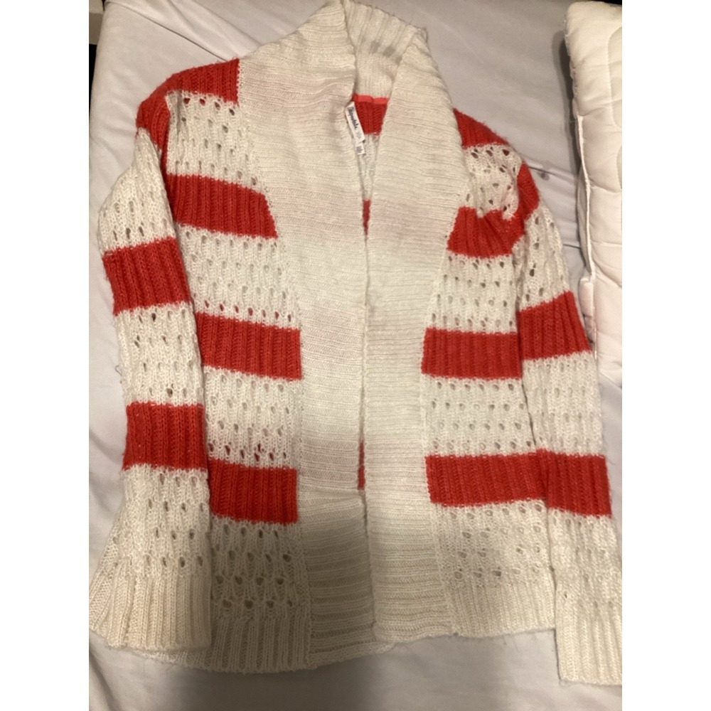 Aeropostale Womens Open Front Knit Cardigan Sweater White Coral